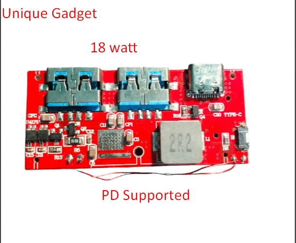 PD supported Fast Charging Power Bank Circuit with over heating sensor 18W fast charging Dual USB port Type C and Micro USB Charging port Power Bank Circuit