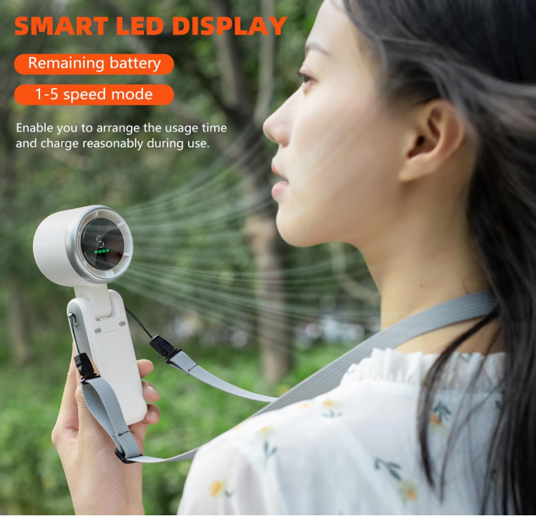Turbo Fan Handheld Rechargeable Fan Portable Mini Hand Fan USB Rechargeable Foldable Hanging Neck Fan 3600mAh USB Mini Portable Small Turbo Fan