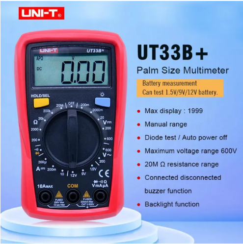 UNI-T UT33B+ Digital Multimeter Current AC DC Voltage Resistance Diode Battery Tester LCD Backlight