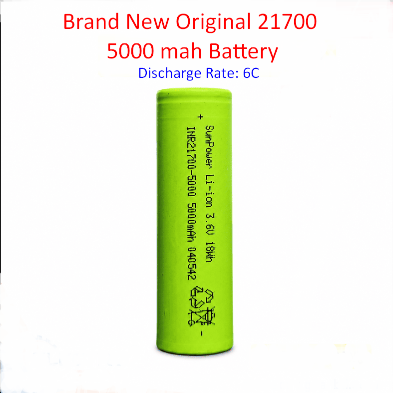 . SUN POWER 21700 5000mAh 6C 3.7V Lithium-Ion Rechargeable Battery